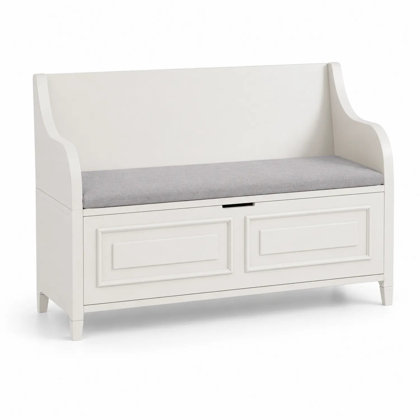 Panca con contenitore in legno MDF con seduta in tessuto grigio