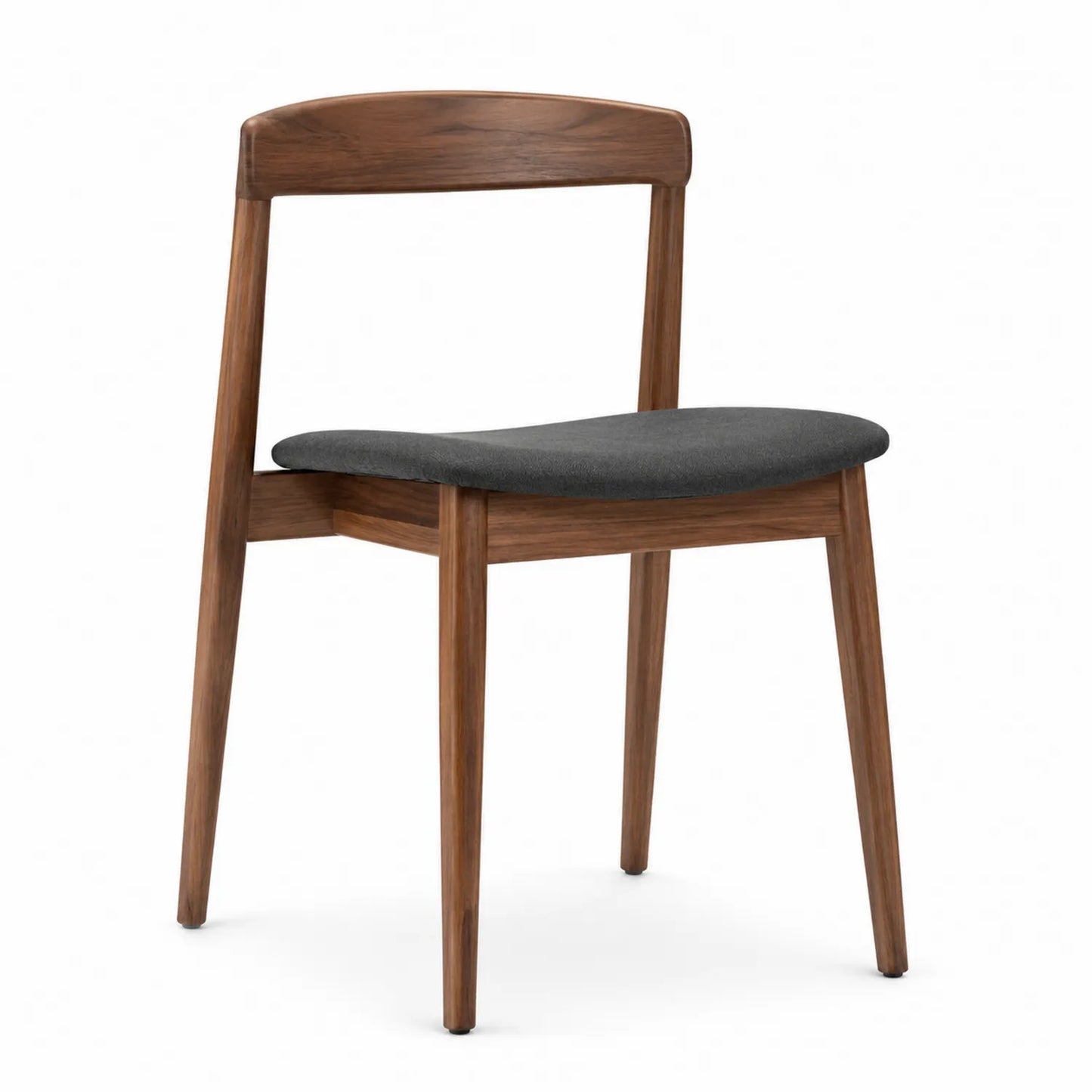 Sedia da pranzo in legno noce con seduta in tessuto grigio