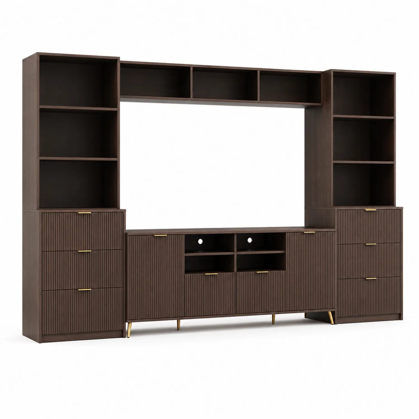 Parete Attrezzata in Legno Marrone con Ripiani e Cassetti 240x200x40 cm