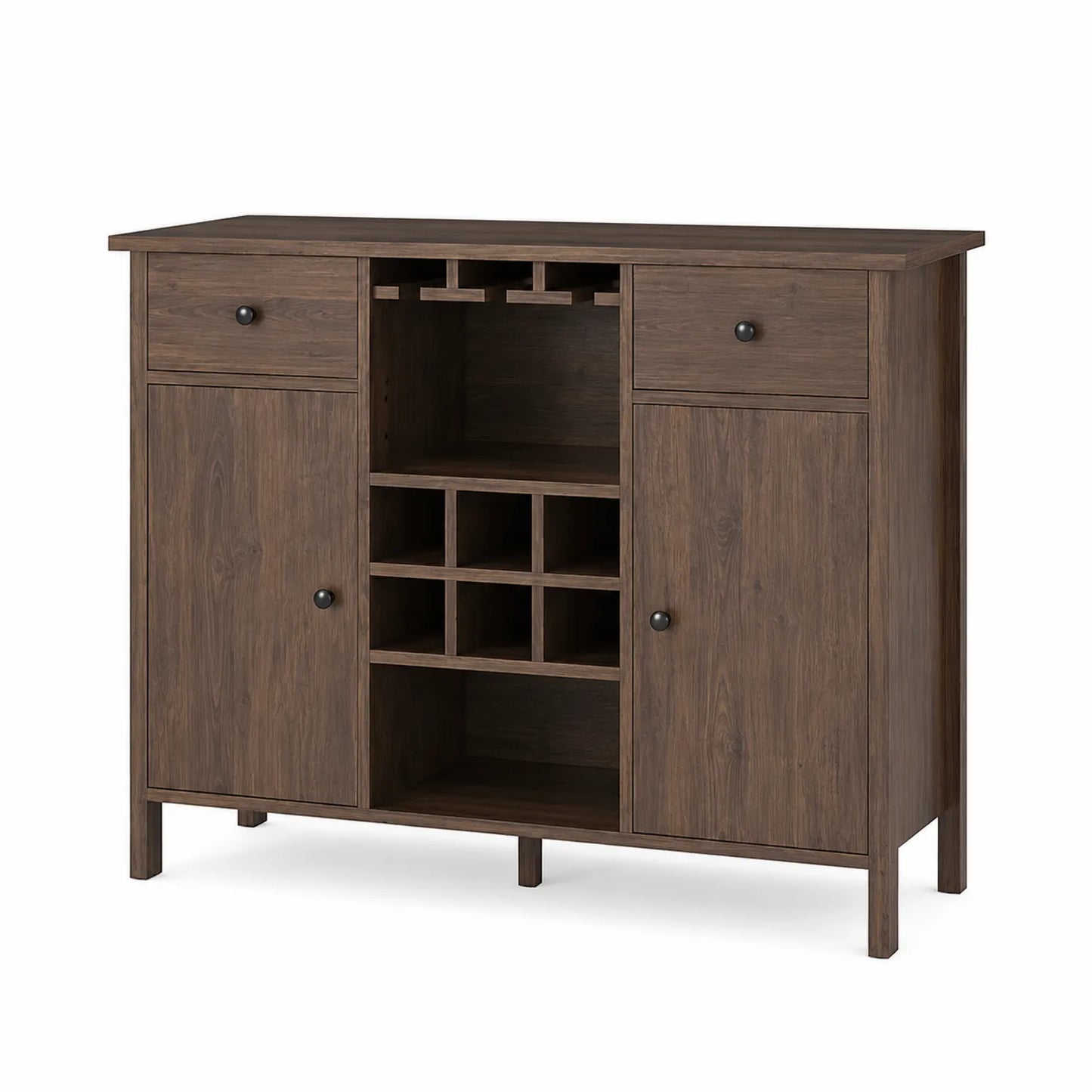 Credenza in legno marrone con portabottiglie