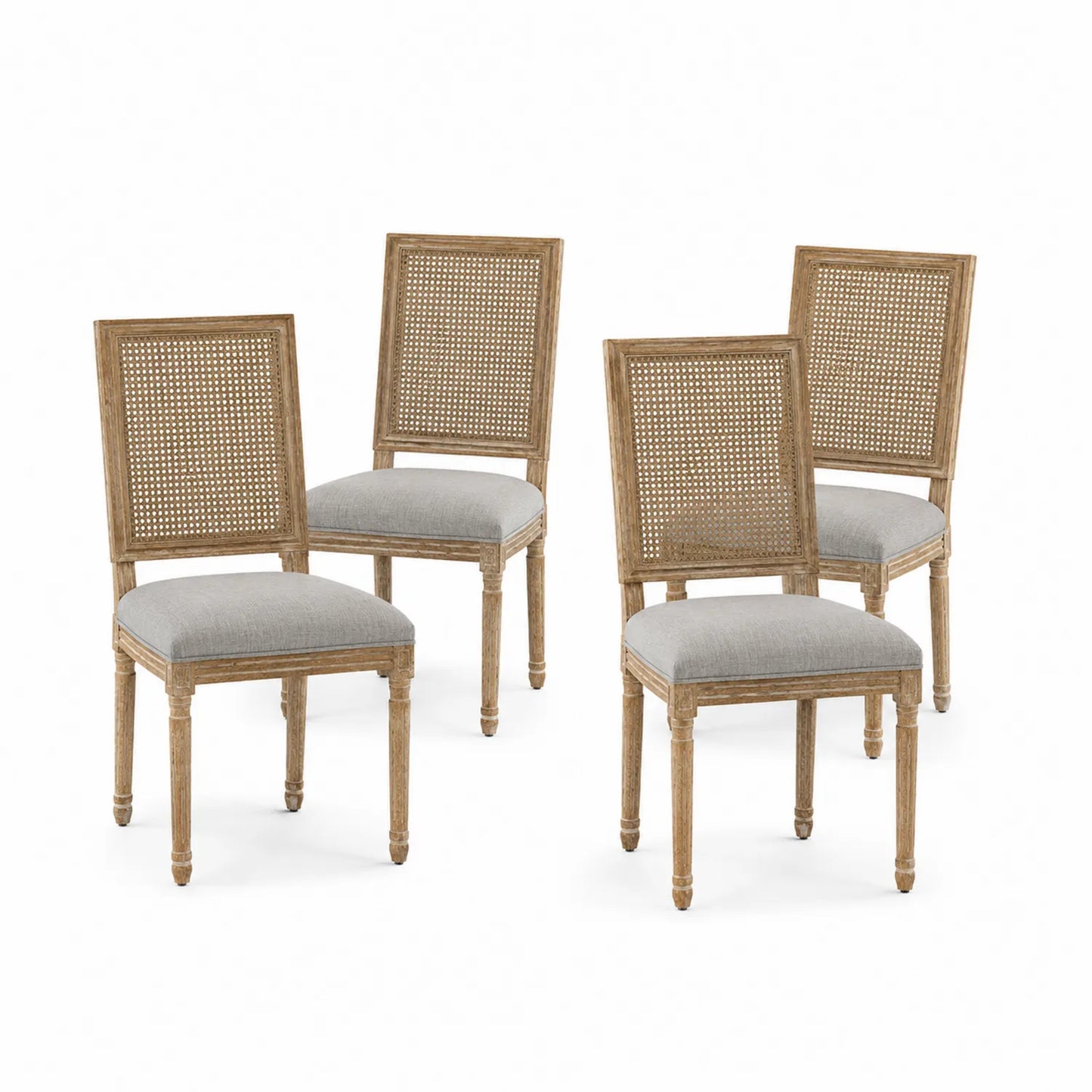 Set di Sedie in Legno e Rattan con Seduta Grigia