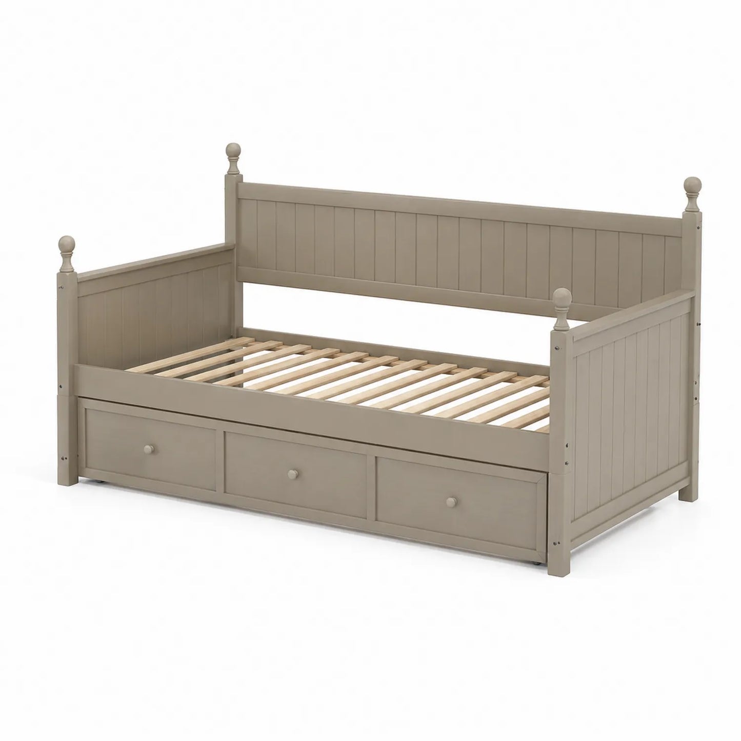 Letto singolo in legno massello con cassetti beige
