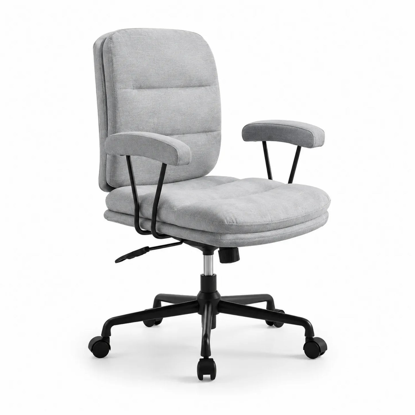 Sedia da ufficio in tessuto grigio con braccioli regolabili