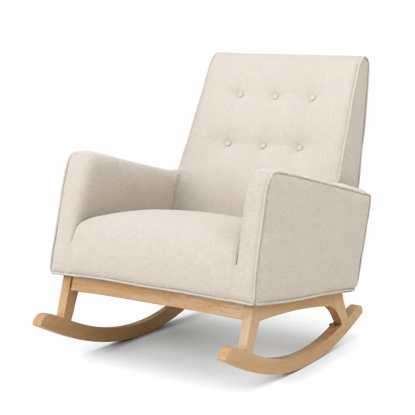 Sedia a dondolo in tessuto beige e legno