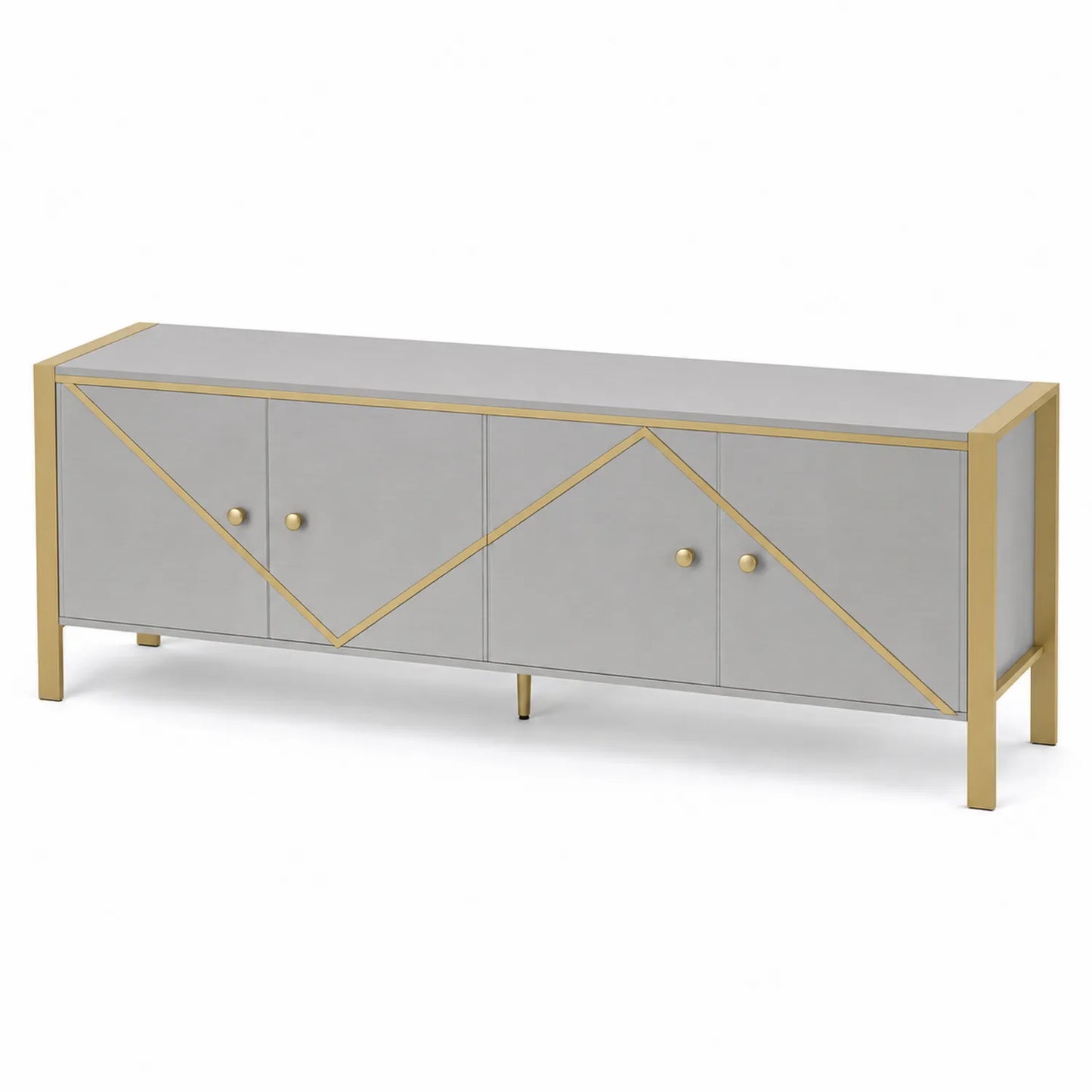 Mobile Porta TV in MDF e Acciaio Grigio Chiaro con Dettagli Dorati 180x40x60 cm