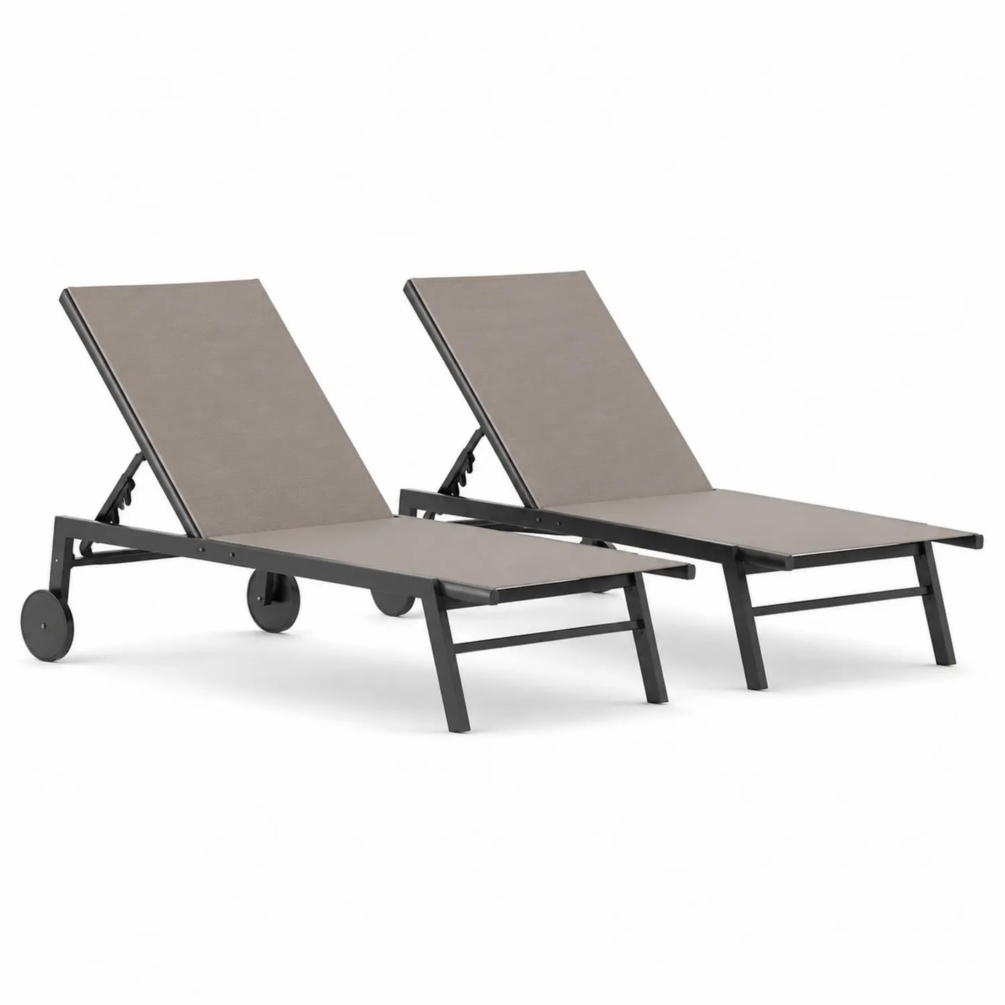Set di 2 Lettini da Giardino in Alluminio con Schienale Regolabile Grigio