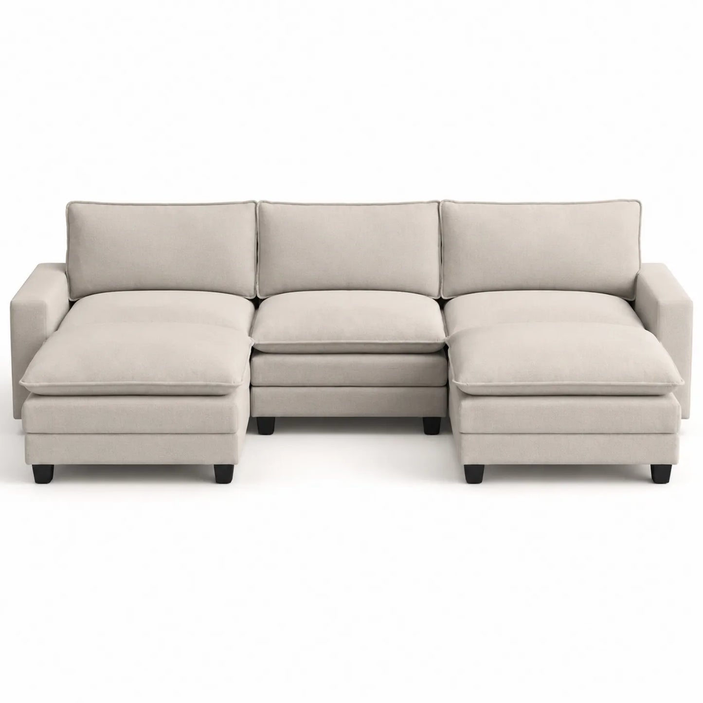 Divano modulare in tessuto poliestere beige con chaise longue