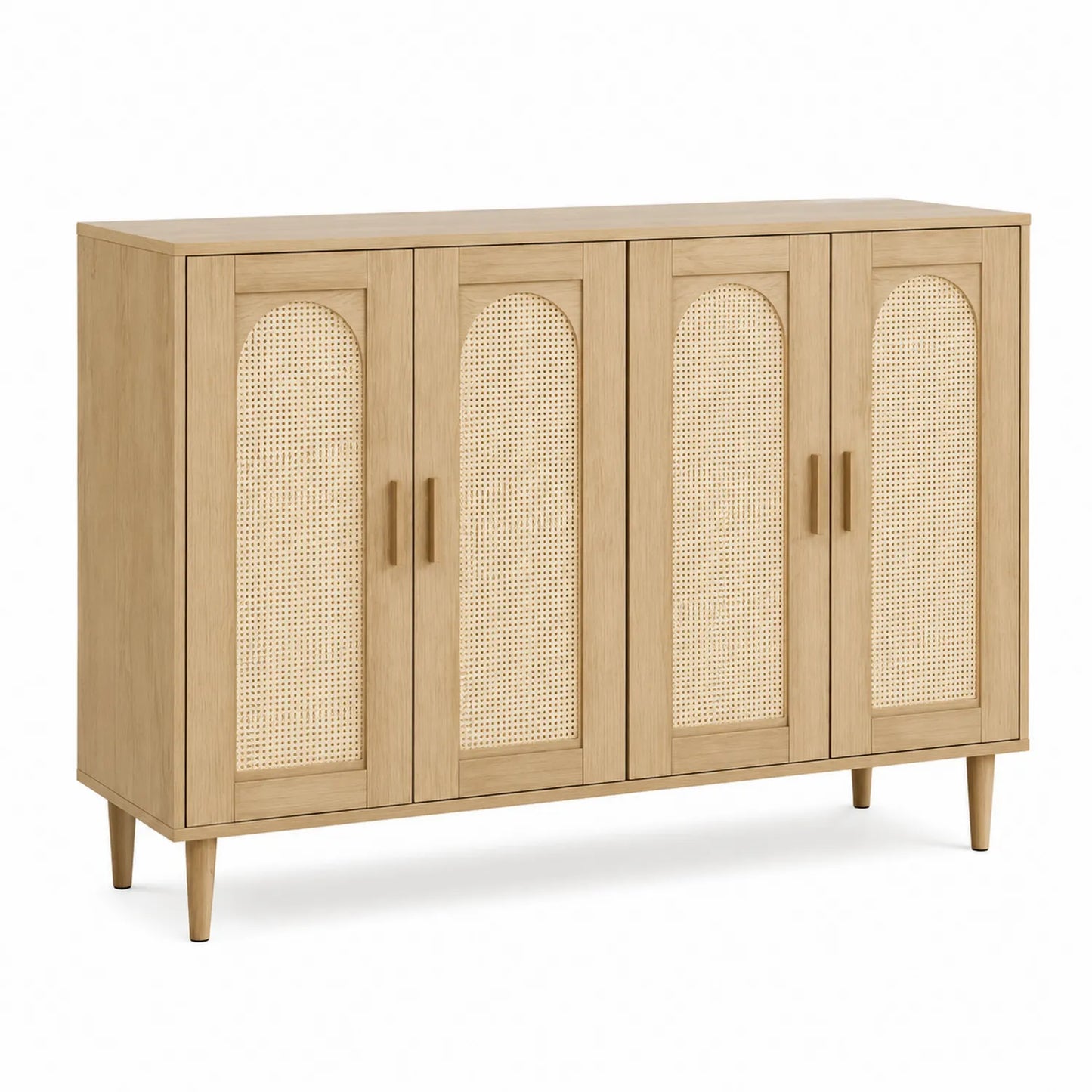 Credenza in legno di quercia e rattan a 4 ante