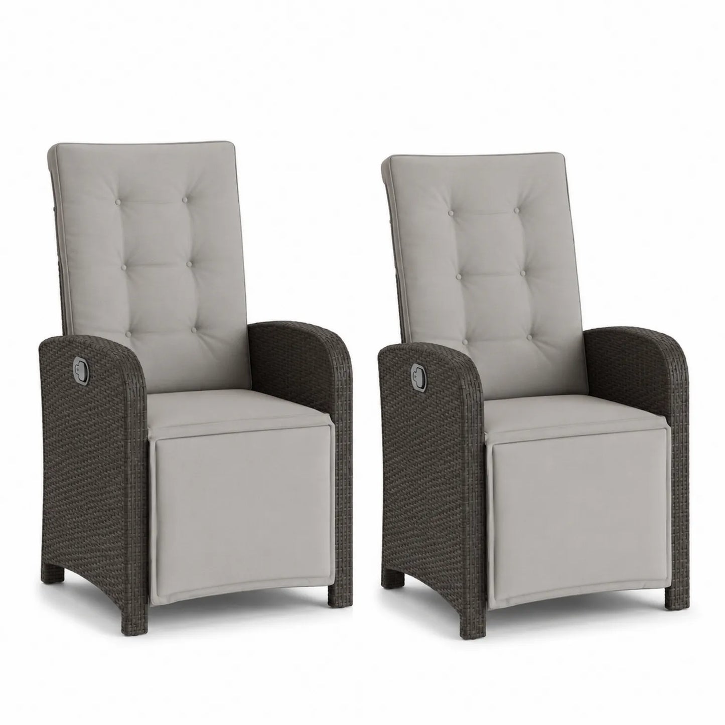 Set di 2 Sedie da Esterno in Rattan Sintetico con Cuscini Grigi Regolabili