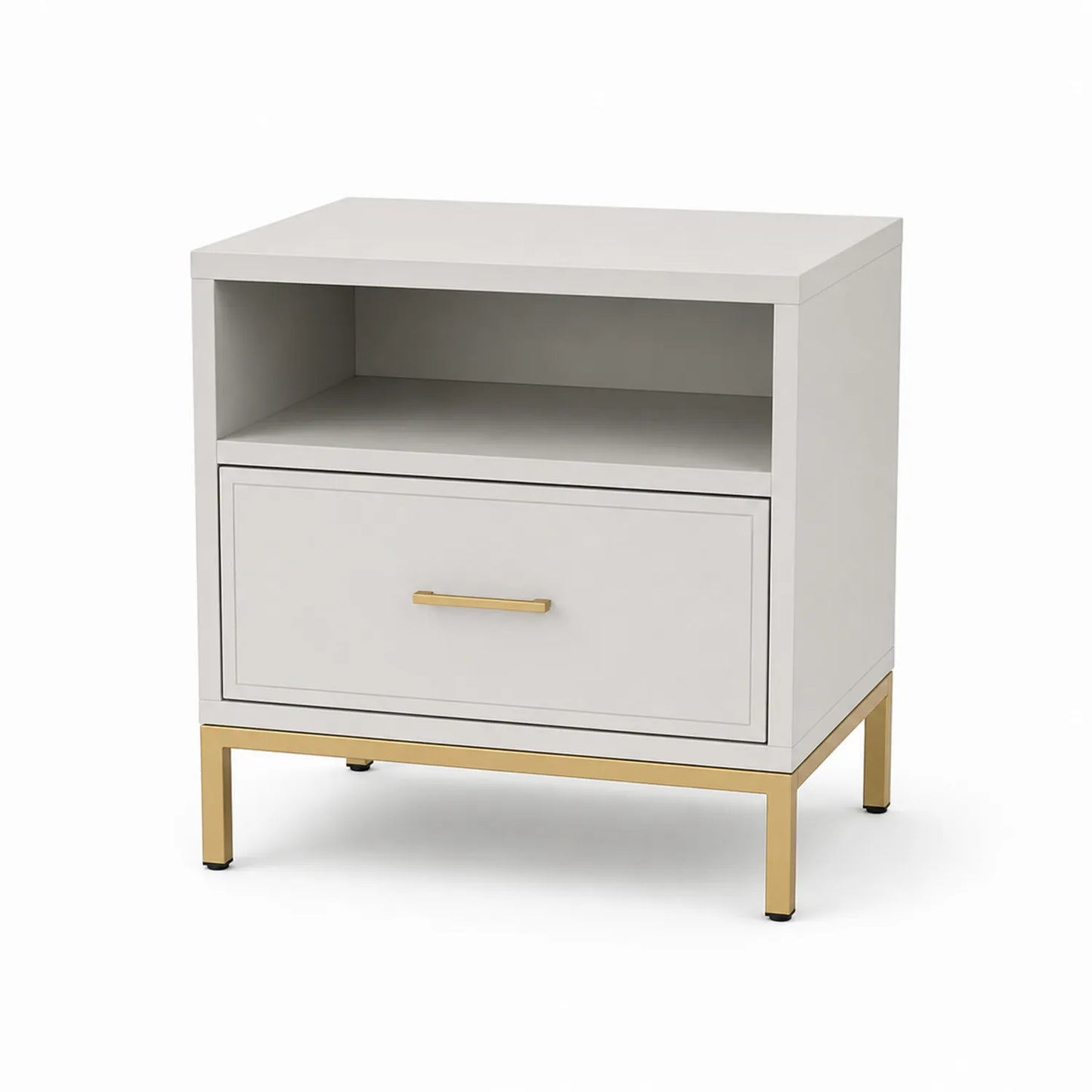 Comodino rettangolare in MDF Bianco con dettagli Dorati