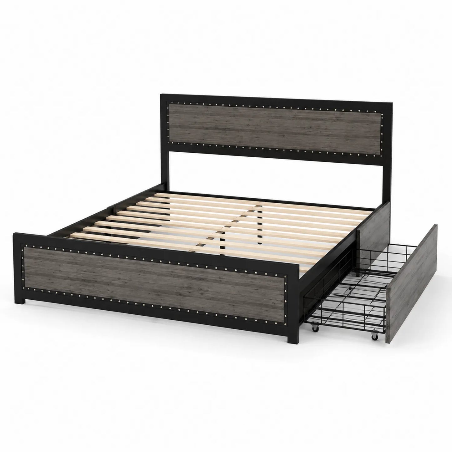Letto Matrimoniale in Legno e Metallo con Cassetto 160x200 cm