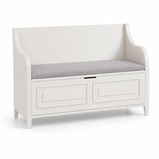 Panca con contenitore in legno MDF con seduta in tessuto grigio