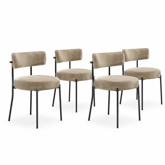 Set di 4 sedie da pranzo in metallo con rivestimento in velluto marrone chiaro