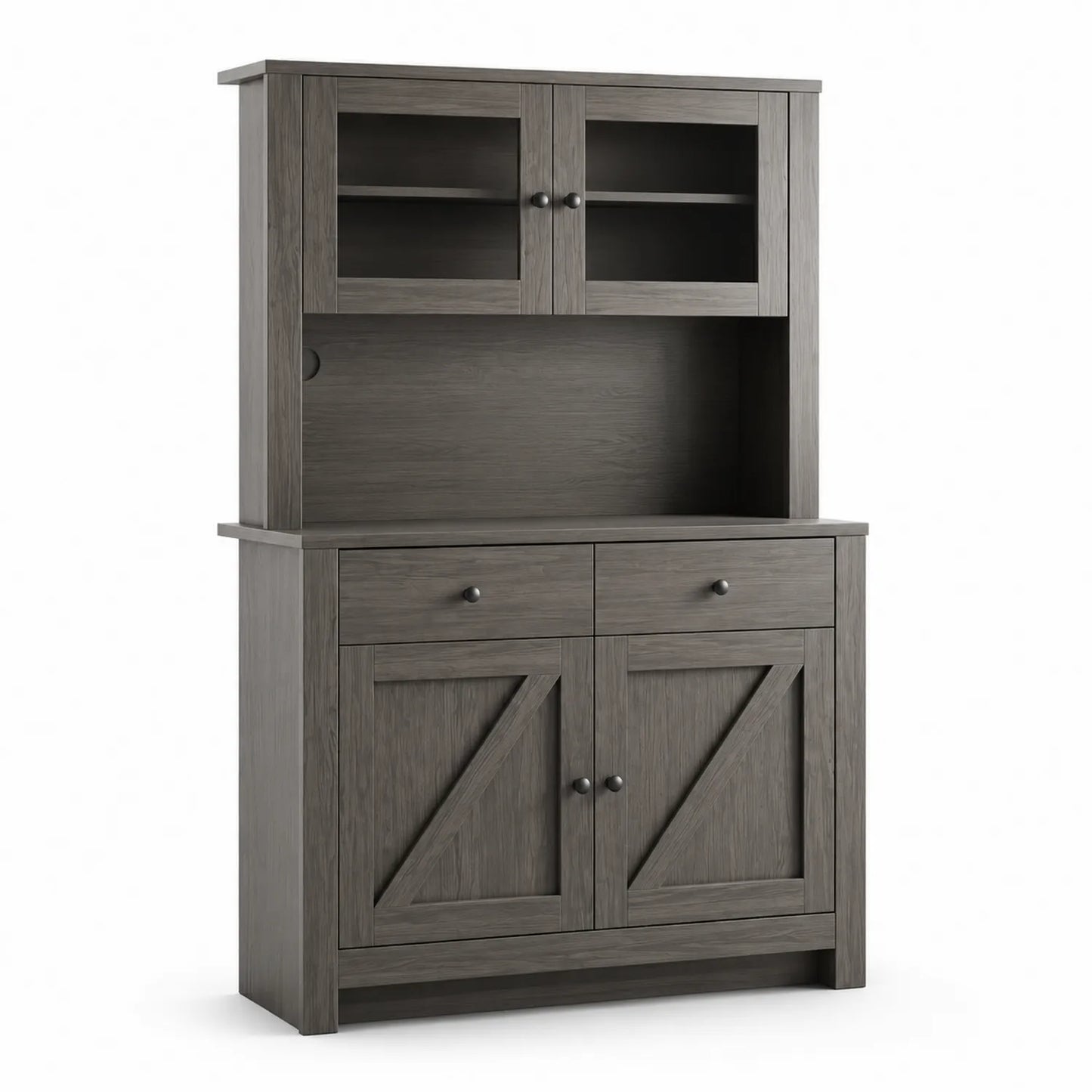 Credenza in legno composito con ripiani, colore Grigio, 180x120x45 cm