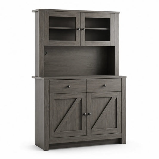 Credenza in legno composito con ripiani, colore Grigio, 180x120x45 cm