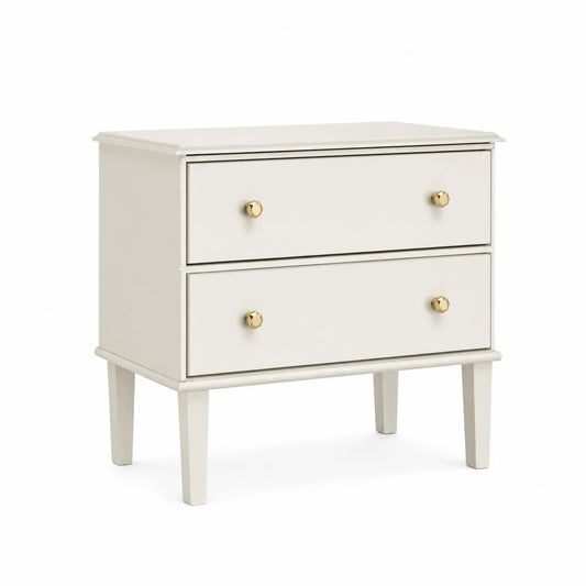 Comodino a 2 cassetti in legno MDF con maniglie in metallo dorato 60x40x60 cm