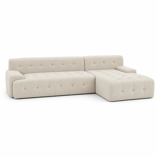 Divano Angolare in Tessuto Crema con Chaise Longue