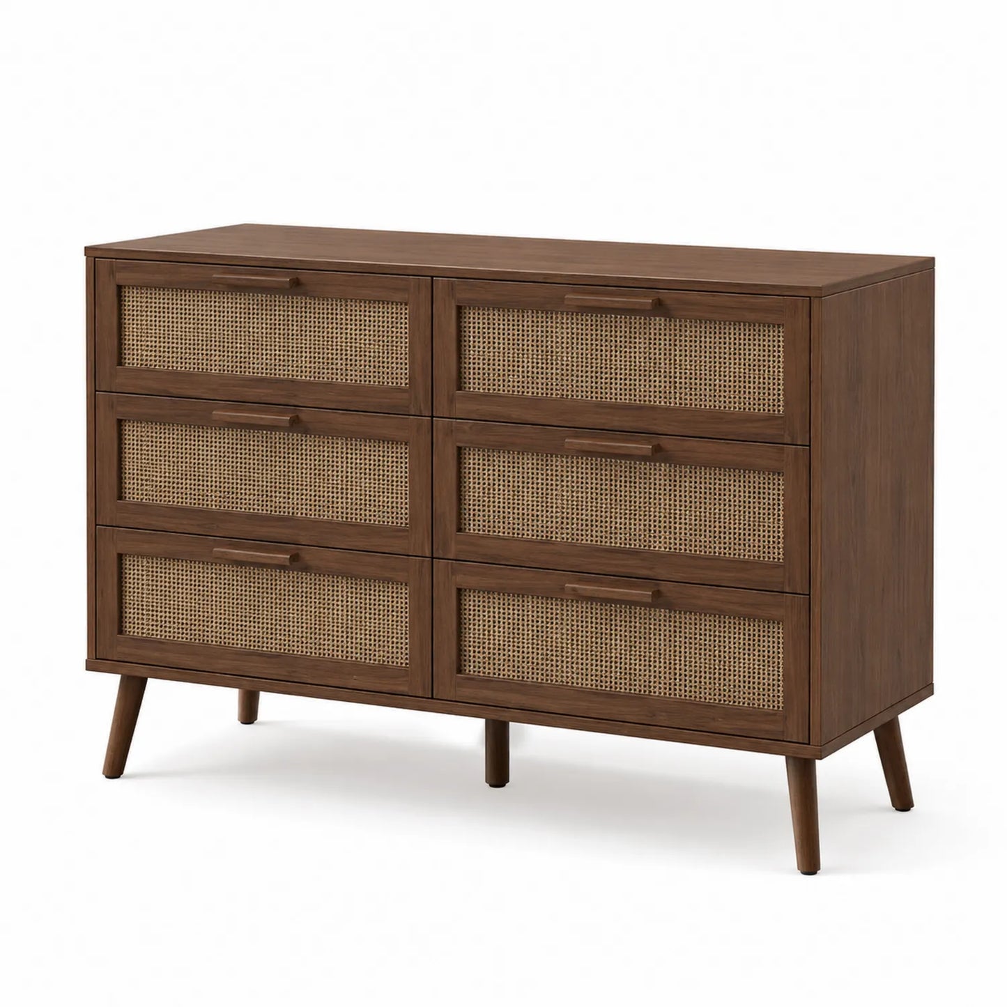 Cassettiera in legno e rattan 6 cassetti marrone