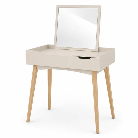 Toletta da trucco con specchio in MDF e gambe in legno 80x40x130 cm