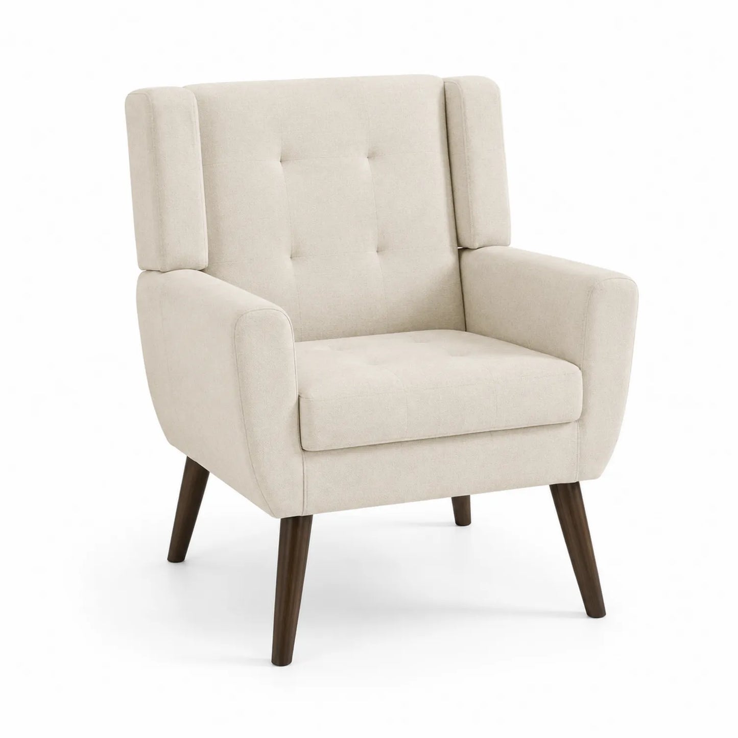 Poltrona in tessuto beige con gambe in legno 70x80x85 cm