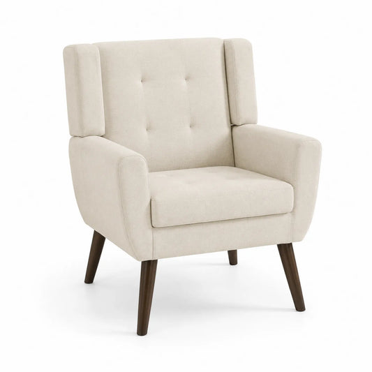 Poltrona in tessuto beige con gambe in legno 70x80x85 cm