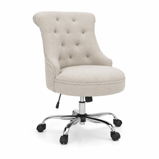 Sedia da ufficio in tessuto beige con base in metallo