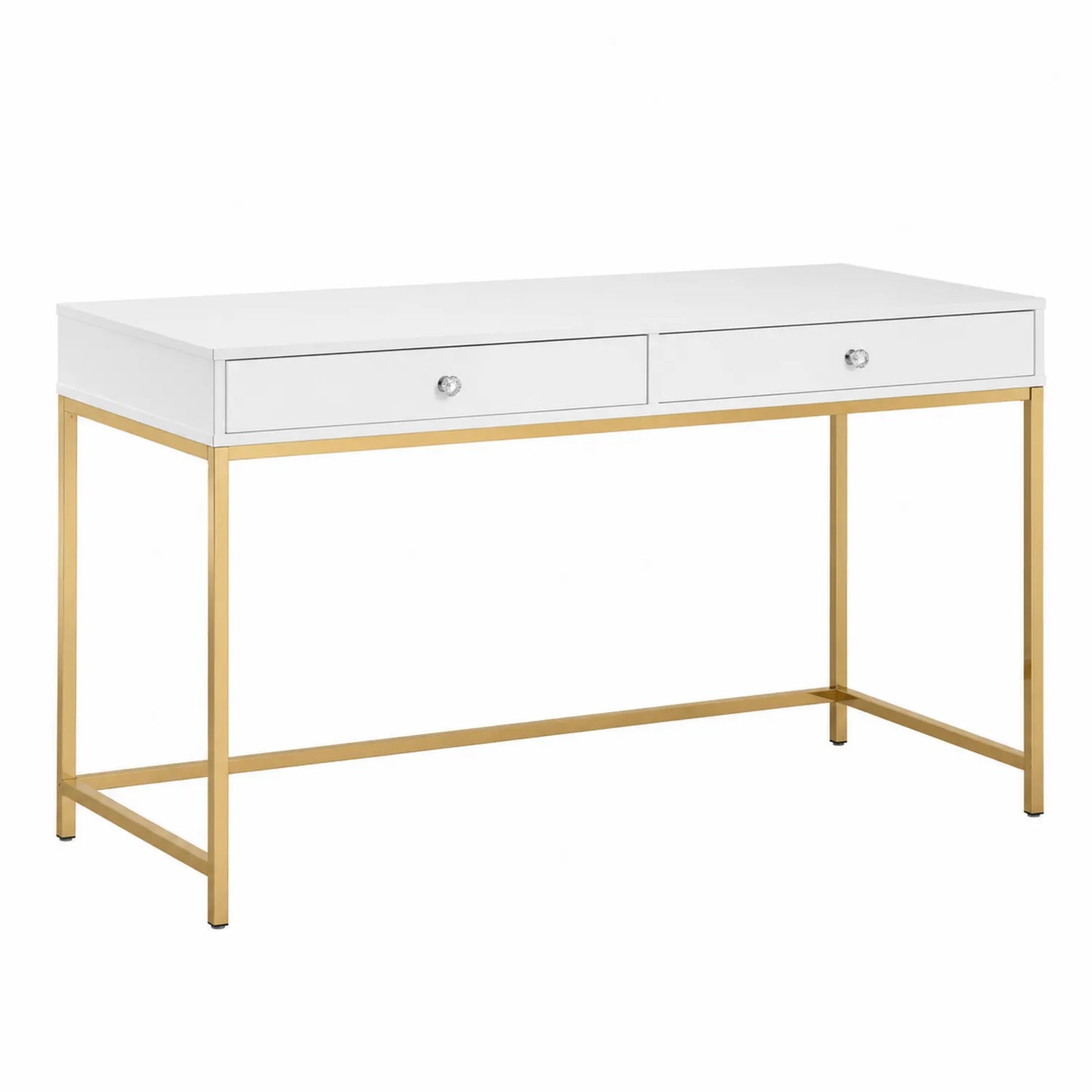 Scrivania in MDF bianco con cornice in metallo dorato