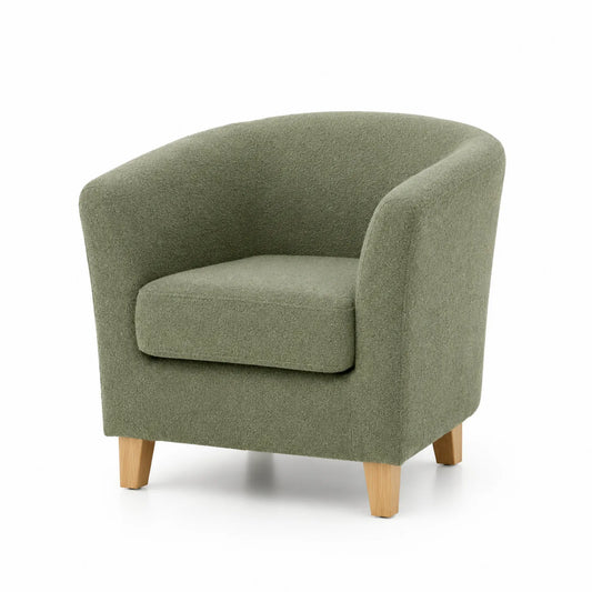 Poltrona in Tessuto Verde con Gambe in Legno