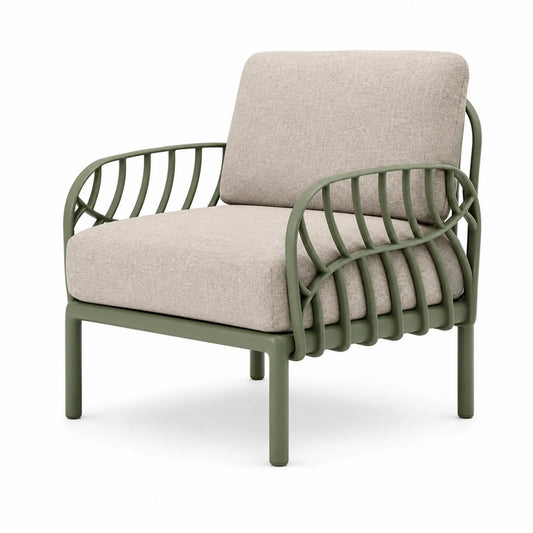 Poltrona da Esterno in Alluminio Verde con Cuscini in Poliestere Beige