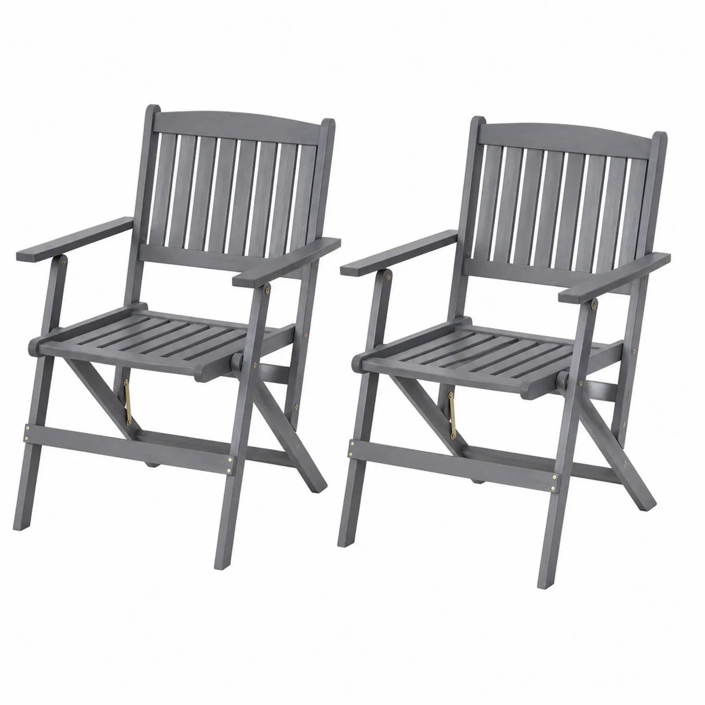 Set di 2 Sedie Pieghevoli da Esterno in Legno Grigio