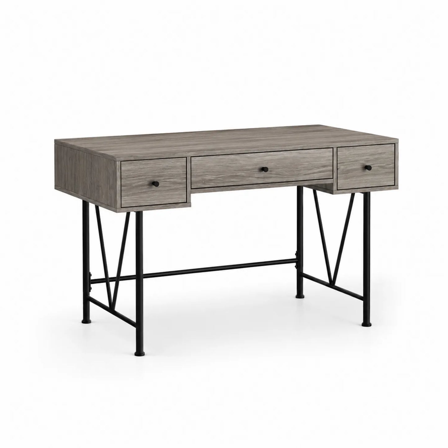 Scrivania rettangolare in legno composito con gambe in metallo nero