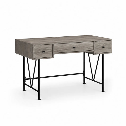 Scrivania rettangolare in legno composito con gambe in metallo nero
