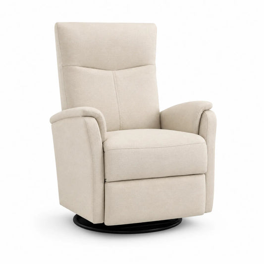 Poltrona reclinabile in tessuto beige con struttura in metallo