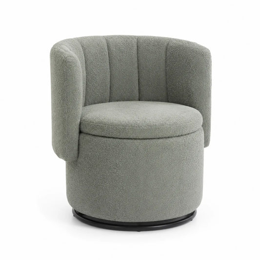 Poltrona girevole in tessuto Bouclé Grigio Chiaro