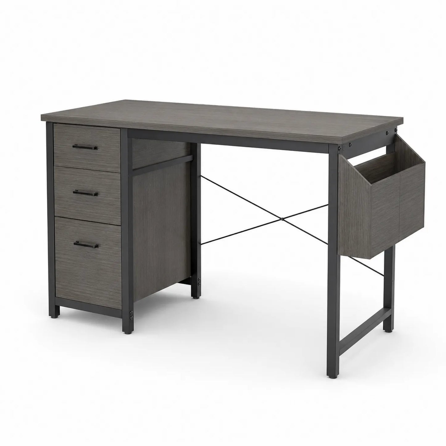 Scrivania in legno composito e metallo grigio 120x60x75 cm