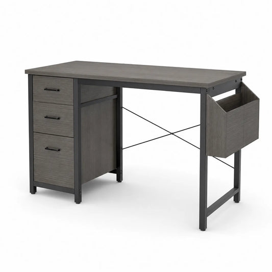 Scrivania in legno composito e metallo grigio 120x60x75 cm