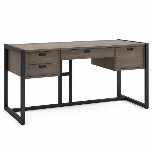 Scrivania Rettangolare in Legno Laminato e Metallo con Cassetti 140x60x75 cm