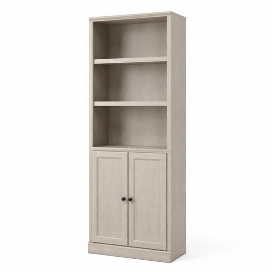 Libreria scaffale a 3 ripiani in legno chiaro con ante 180x80x30 cm