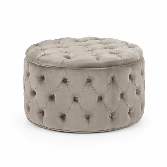 Poggiapiedi rotondo in velluto beige