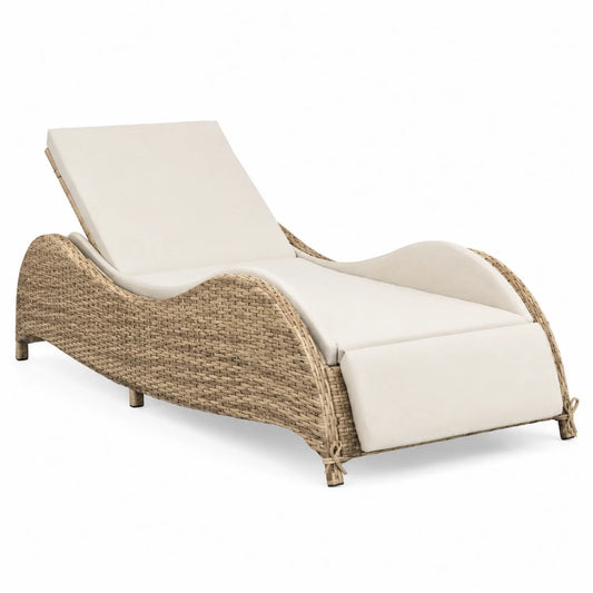 Lettino Prendisole in Rattan Sintetico con Cuscino Beige