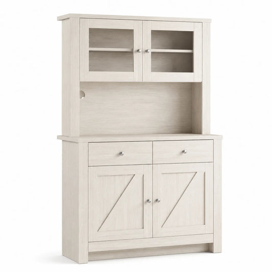 Credenza in Legno MDF Bianco con 4 Ante e 2 Cassetti