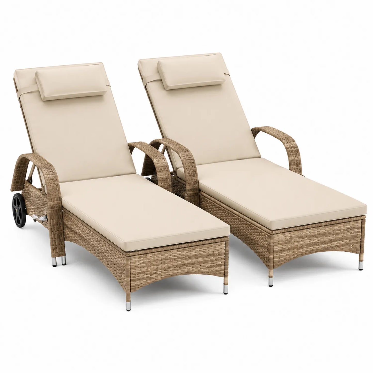 Set da 2 lettini in rattan sintetico con cuscini regolabili Beige