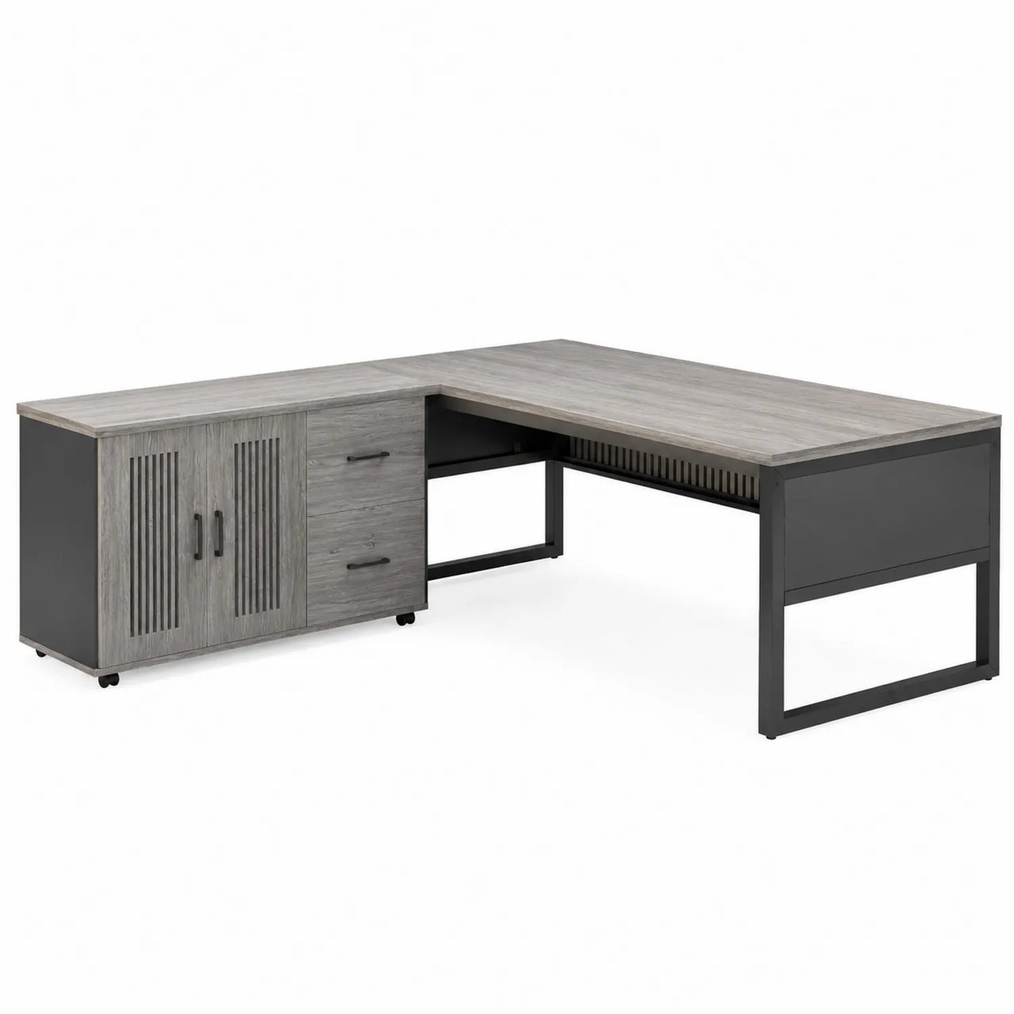 Scrivania angolare in legno e metallo grigio 140x120 cm