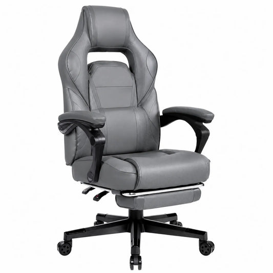 Sedia Ergonomica in Pelle Sintetica Grigia con Poggiapiedi