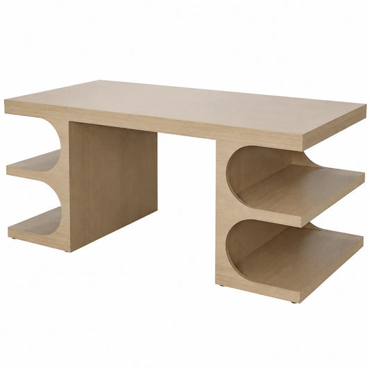 Scrivania in legno MDF con mensole beige 140x60x75 cm