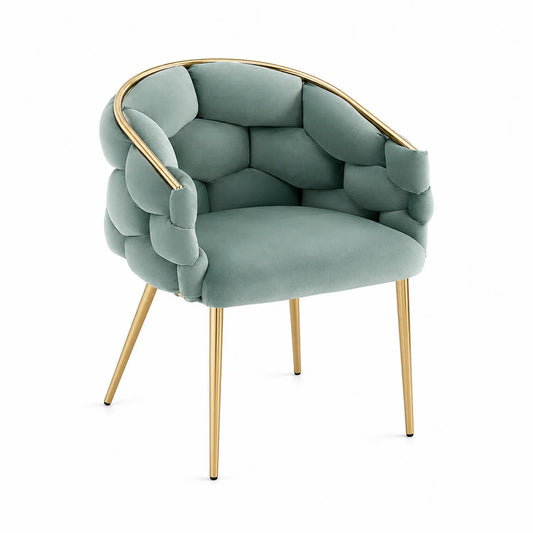 Sedia in Velluto Verde con Gambe in Metallo Dorato