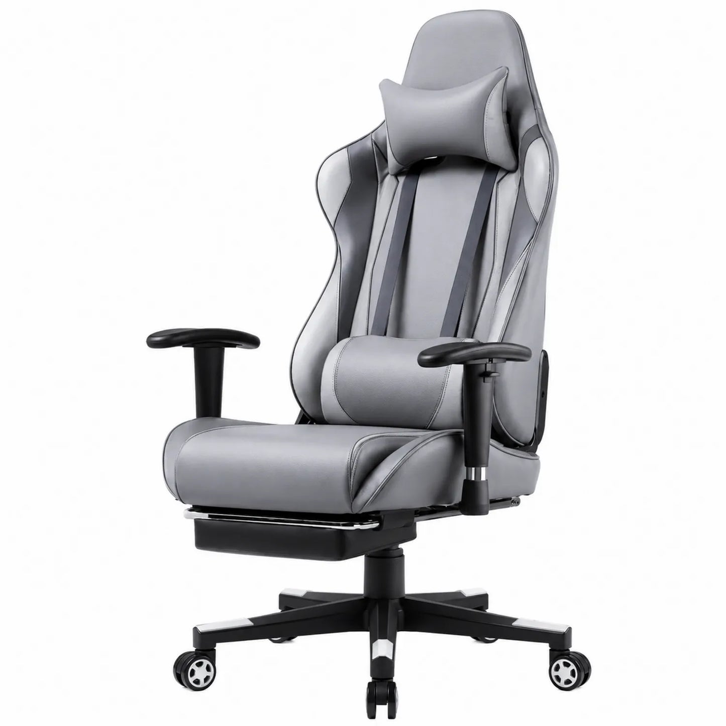 Sedia ergonomica in pelle sintetica grigia con cuscini regolabili