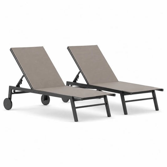 Set di 2 Lettini da Giardino in Alluminio con Schienale Regolabile Grigio
