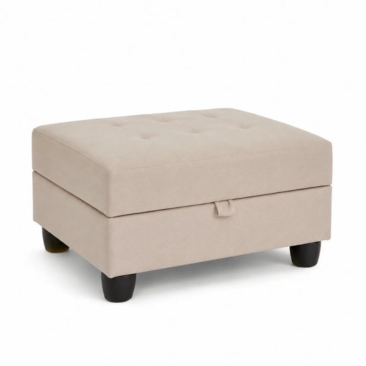 Pouf poggiapiedi in legno e microfibra Beige 60x45x40 cm