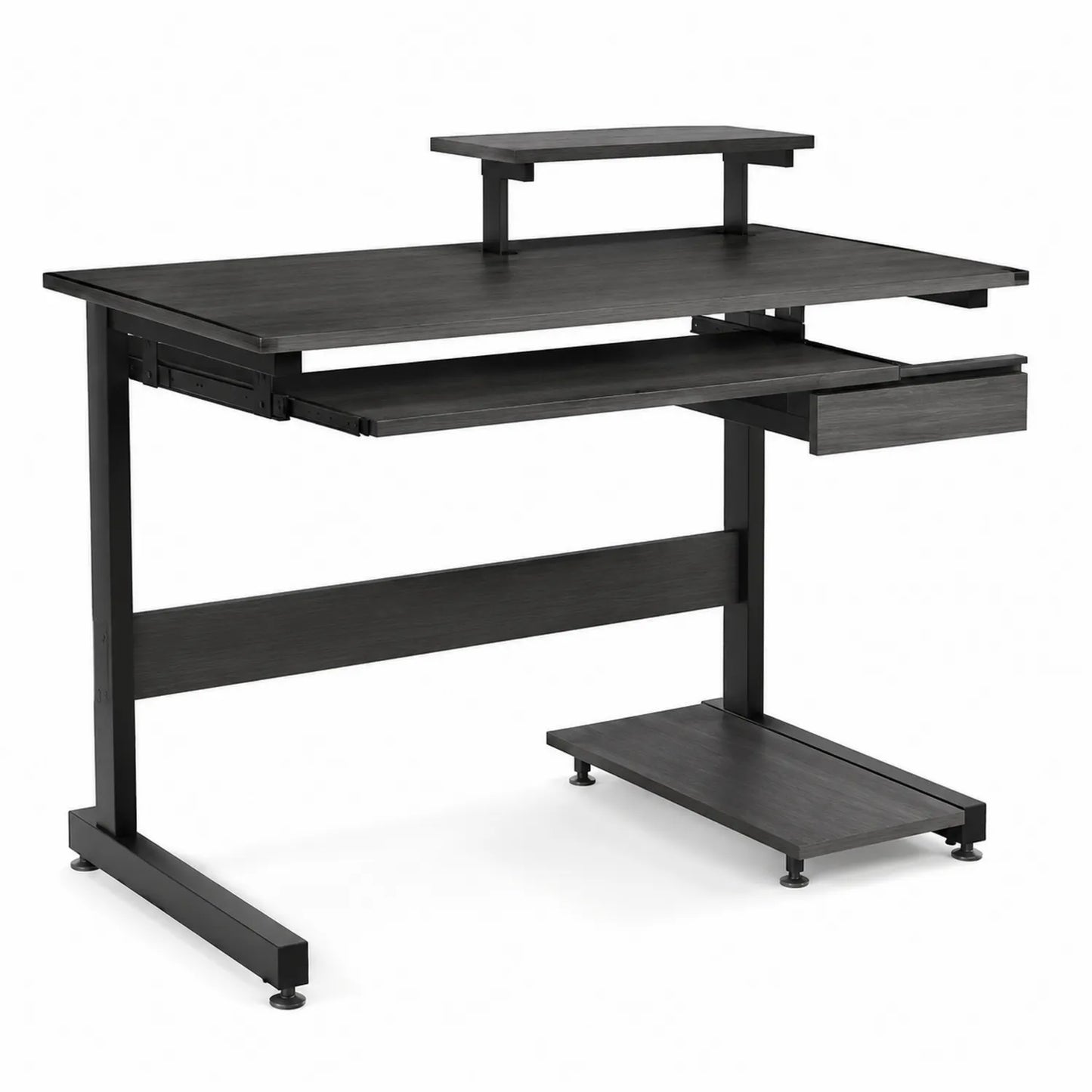 Scrivania in MDF e Acciaio con Cassetto e Scaffale Nero